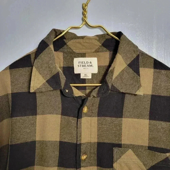 Field & Stream Black Olive Brown Classic Button Up Long Sleeve Lightweight Plaid - Picture 2 of 9